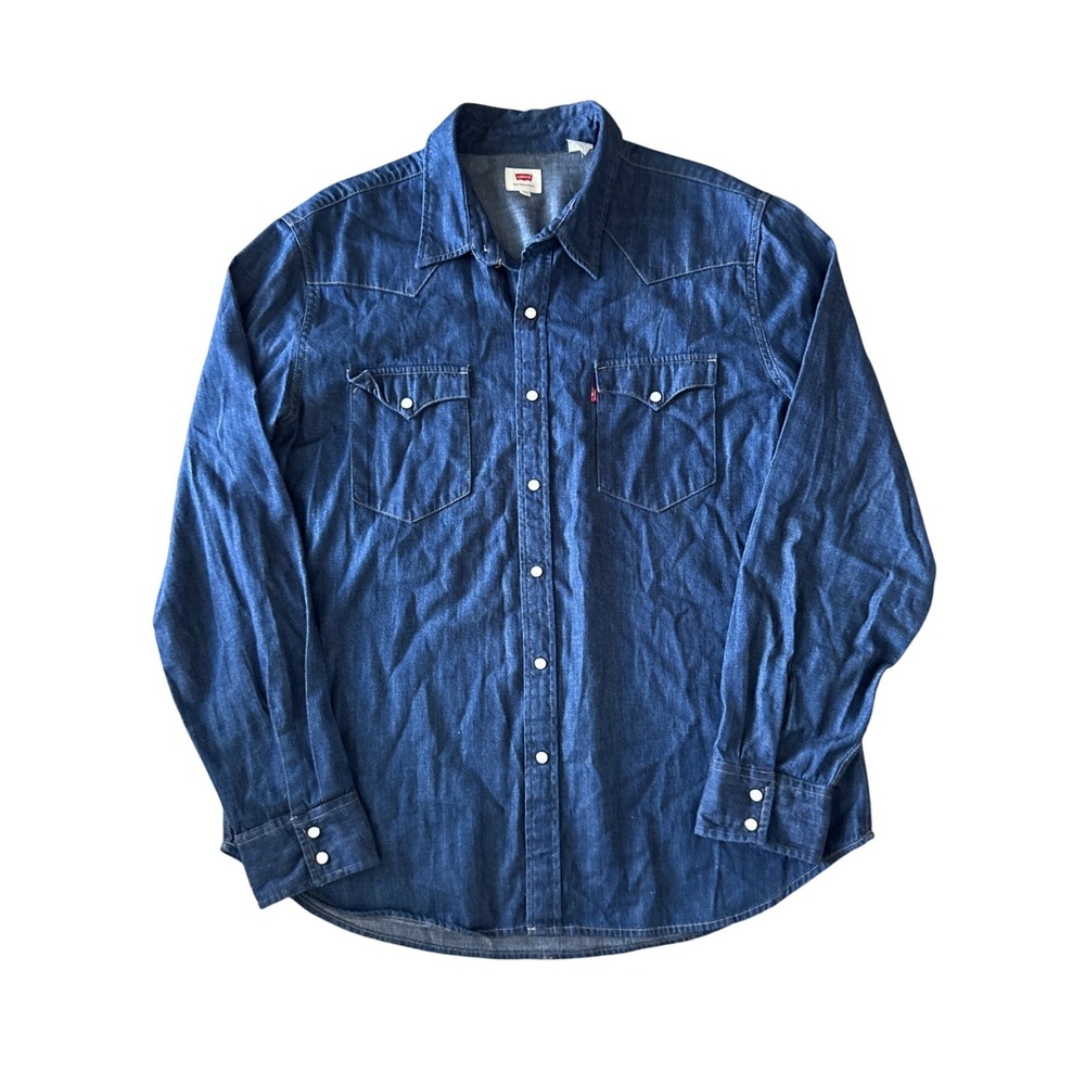 Levi's Mens Classic Western Denim Shirt Pearl Snap XXL Dark Wash Cowboy Rodeo